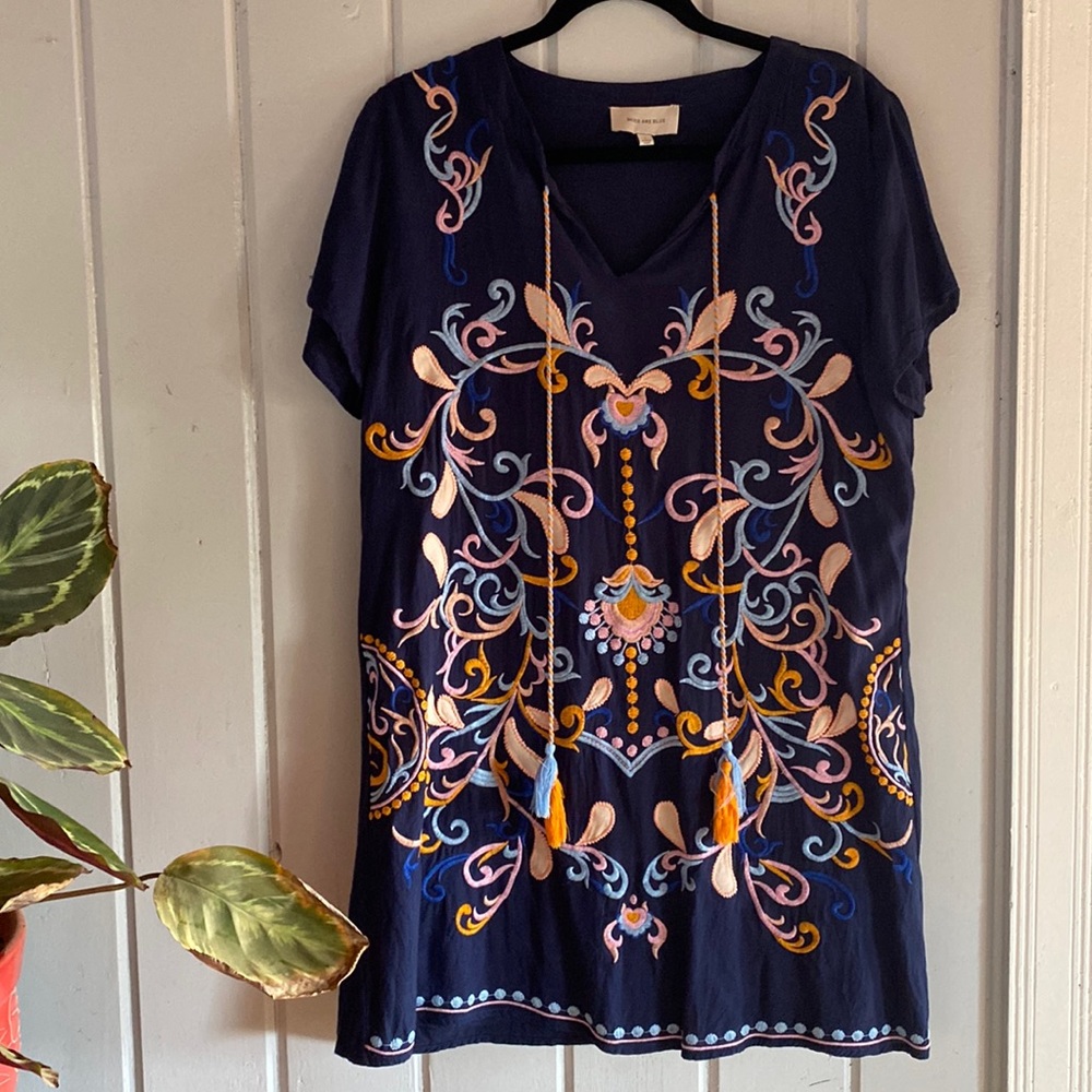 Navy blue embroidered tunic. Never worn.